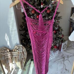 Pink fringe mini dress festivalvibes